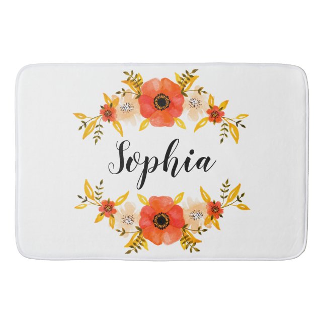 Tapis De Bain Aquarelle florale féminine Wreath Texte personnali (Devant)