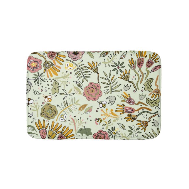 Tapis De Bain Aquarelle Florale Fleurs d'abeille Élégante Modern (Devant)