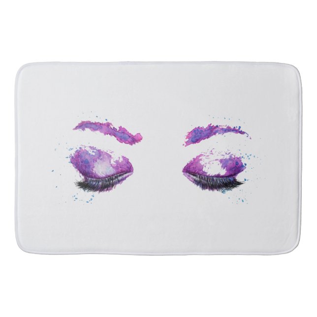 Tapis De Bain Aquarelle glamour aux yeux et aux bouillons pourpr (Devant)