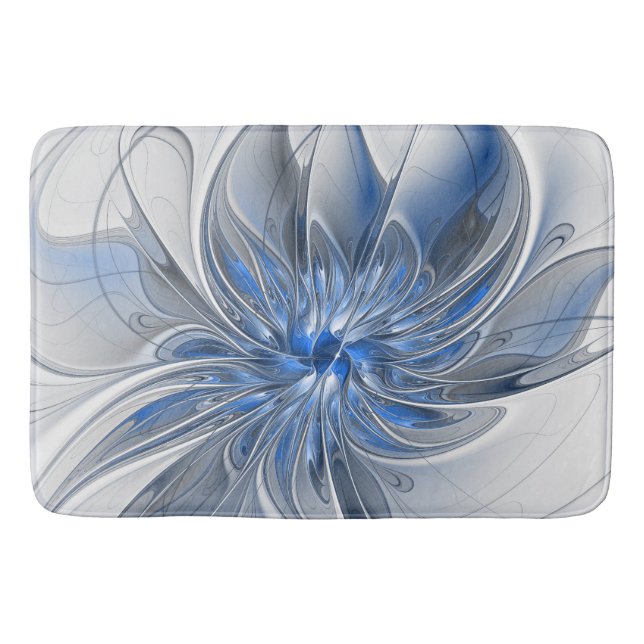 Tapis De Bain Aquarelle gris bleu Abstrait Fractal Art Flower (Devant)