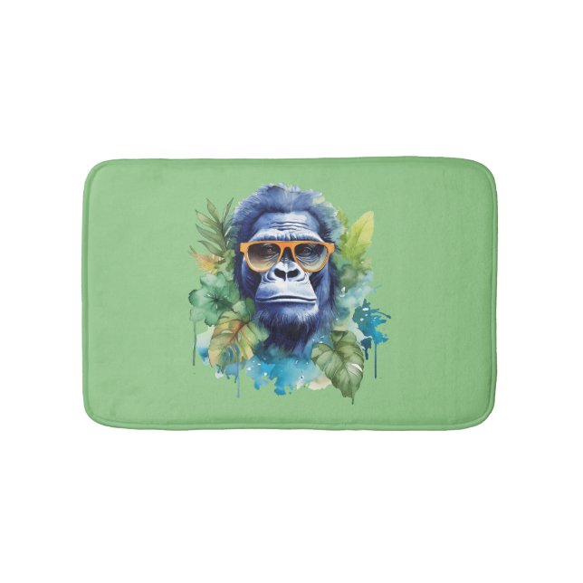 Tapis De Bain Aquarelle Jungle Gorilla avec lunettes de soleil e (Devant)