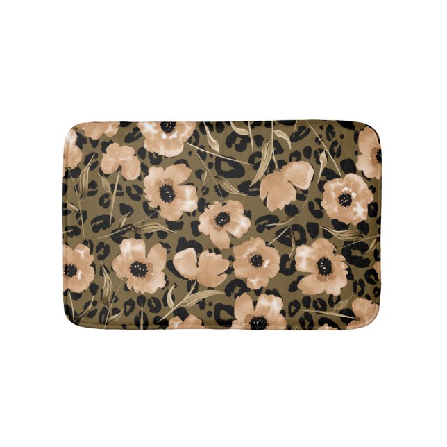 Tapis De Bain Aquarelle léopard floral : Motif sans fin (Devant)