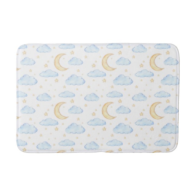 Tapis De Bain Aquarelle Lune étoiles et nuages Motif (Devant)