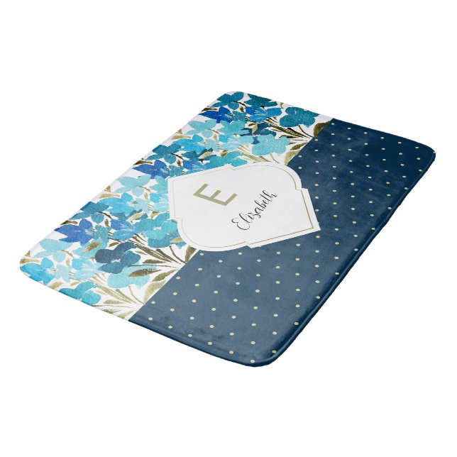 Tapis De Bain Aquarelle moderne Boho Blue Flural peint à la main (Angle)