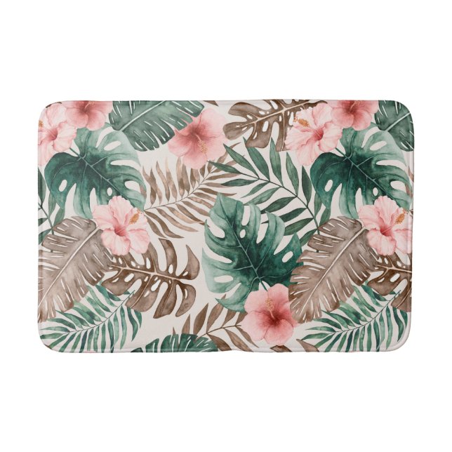 Tapis De Bain Aquarelle moderne Boho Tropical Floral (Devant)