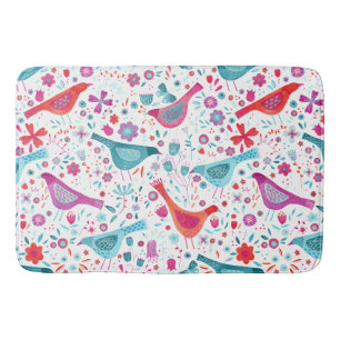 Tapis De Bain Aquarelle moderne Oiseaux et fleurs colorés