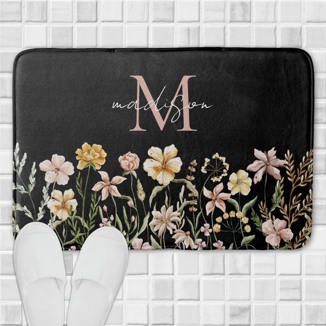 Tapis De Bain Aquarelle monogramme Fleur sauvage Floral de prair (In situ)