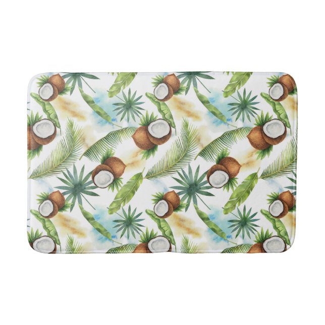 Tapis De Bain Aquarelle Motif de noix de coco tropicale (Devant)