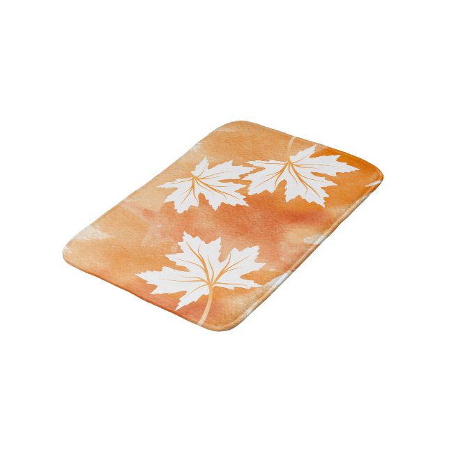 Tapis De Bain Aquarelle orange moderne et feuilles d'érable blan (Angle)