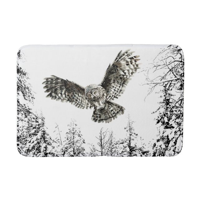 Tapis De Bain Aquarelle originale Frappe ou Chasse Chouette Oise (Devant)