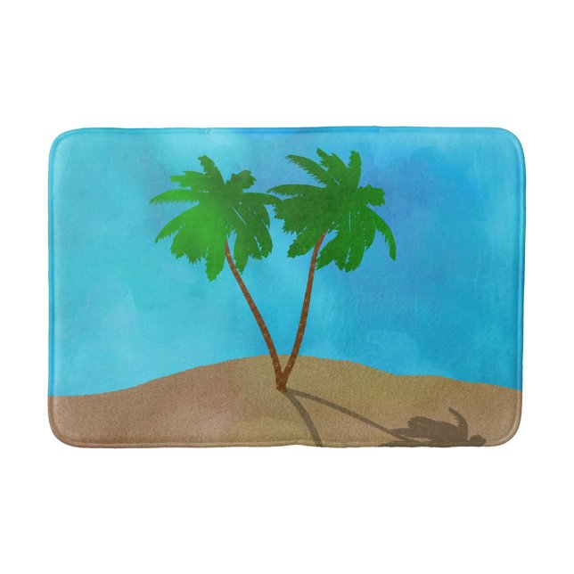 Tapis De Bain Aquarelle Palm Tree Beach Scene Collage (Devant)