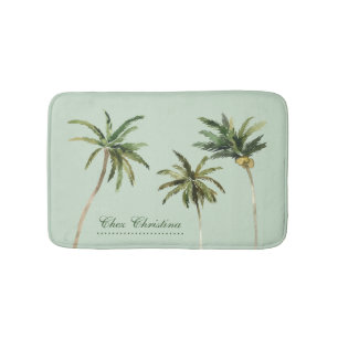 Tapis De Bain Aquarelle Palm Trees Tropical Personnalisé