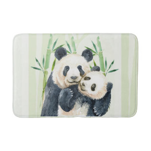 Tapis De Bain Aquarelle Panda Ours Maman & Bébé en Bambou