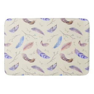 Tapis De Bain Aquarelle Plumes Feuilles et Branches Motif