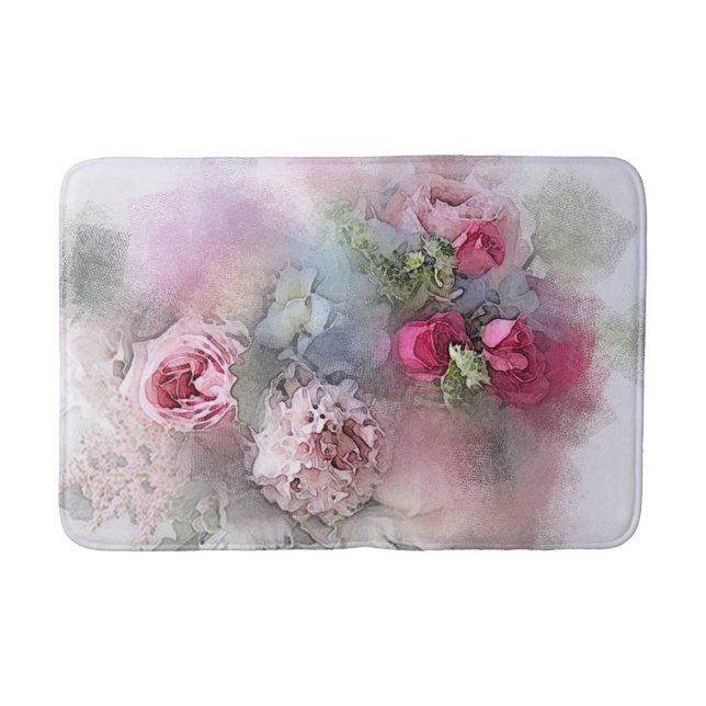 Tapis De Bain Aquarelle Rose Fleurs Floral Élégant Modèle (Devant)