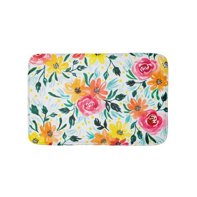 Tapis De Bain Aquarelle rose-jaune colorée (Devant)