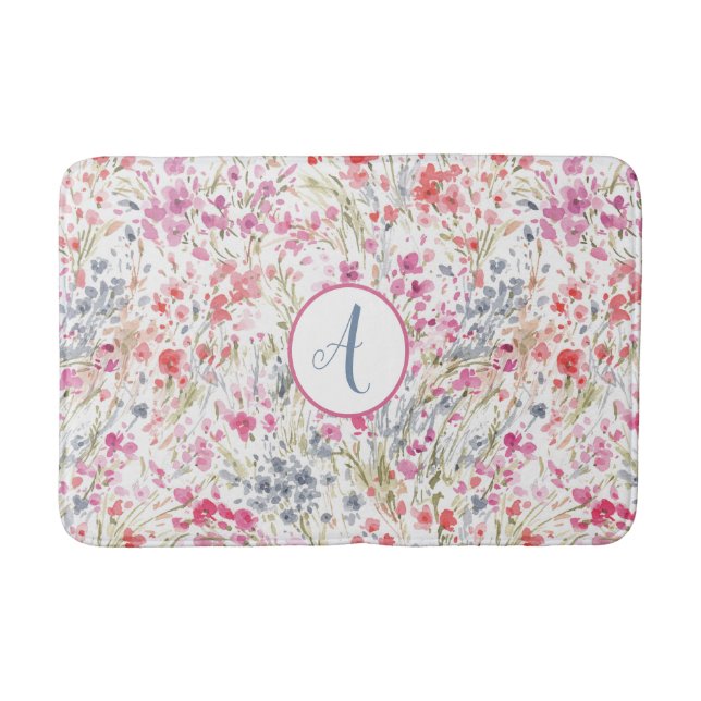 Tapis De Bain Aquarelle rose - Motif floral (Devant)