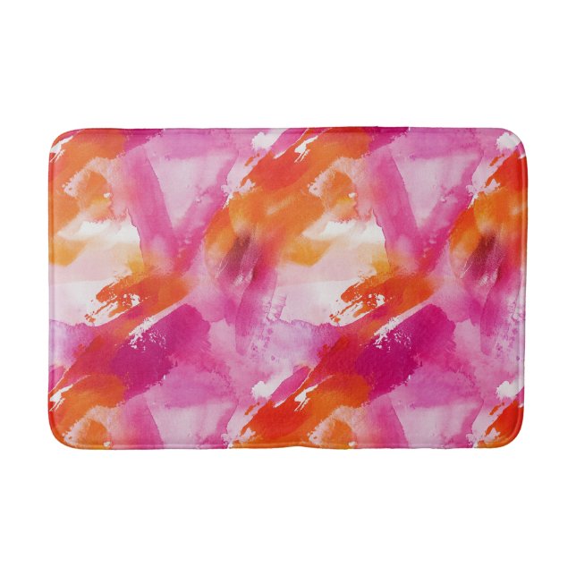 Tapis De Bain Aquarelle rose orange Abstrait (Devant)