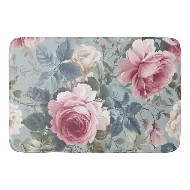 Tapis De Bain Aquarelle Rose ouverte en fleur douce (Devant)