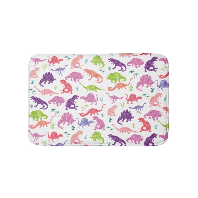 Tapis De Bain Aquarelle rose pourpre Dinosaure Silhouette Kids (Devant)