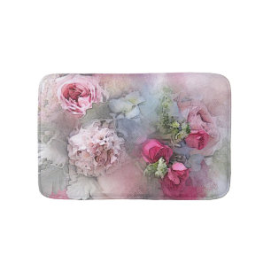 Tapis De Bain Aquarelle tendance Rose Fleurs Floral Élégant