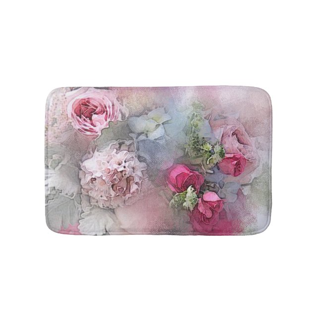 Tapis De Bain Aquarelle tendance Rose Fleurs Floral Élégant (Devant)