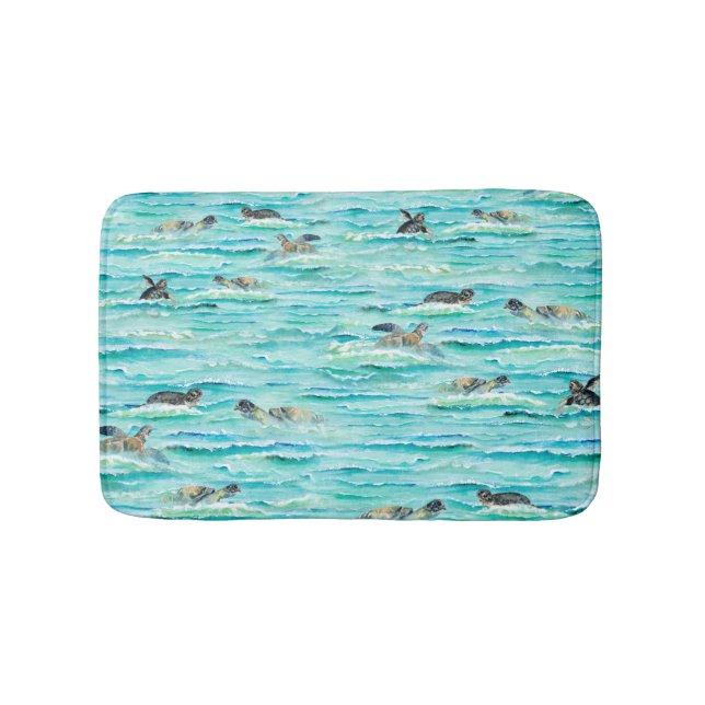 Tapis De Bain Aquarelle Tortues de mer Baignade Océan (Devant)