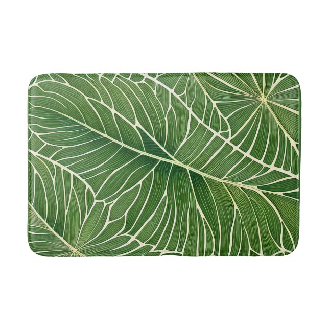 Tapis De Bain Aquarelle Vert Feuilles tropicaux