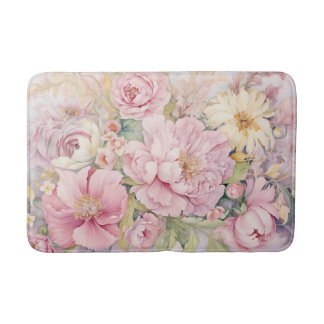 Tapis De Bain Aquarelles de pivoines roses magnifiques.
