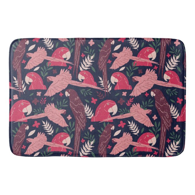 Tapis De Bain Ara Parrot rouge rose dessin Tropical Leave Motif (Devant)