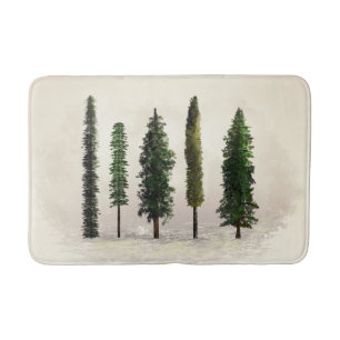 Tapis De Bain Arbres de la forêt verte vintage rustique