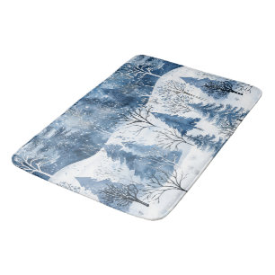 Tapis De Bain Arbres de Noël Blue White Mountain