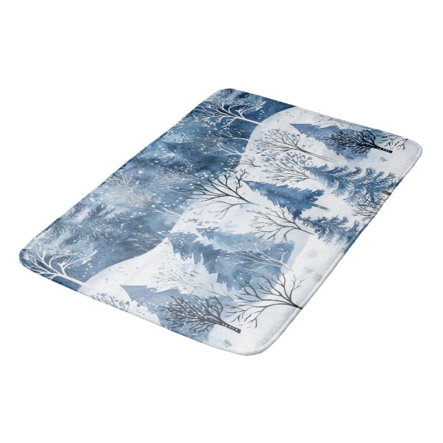 Tapis De Bain Arbres de Noël Blue White Mountain (Angle)