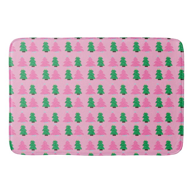 Tapis De Bain Arbres de Noël verts et roses (Devant)