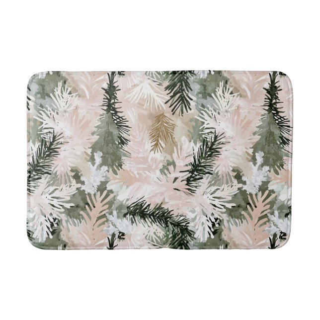 Tapis De Bain Arbres de Noël verts roses Abstraits (Devant)