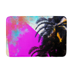 Tapis De Bain Arbres palmiers de plage colorés rétro rose de l'é