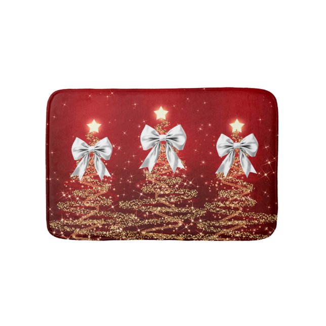Tapis De Bain Arbres scintillants de Noël Rouge Or Argent Nœud  (Devant)