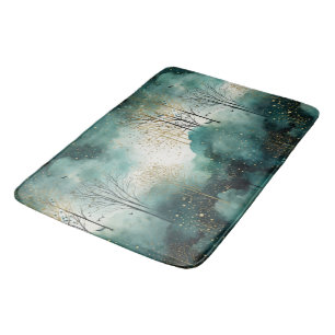 Tapis De Bain Arbres verts en or avec oiseaux Noël