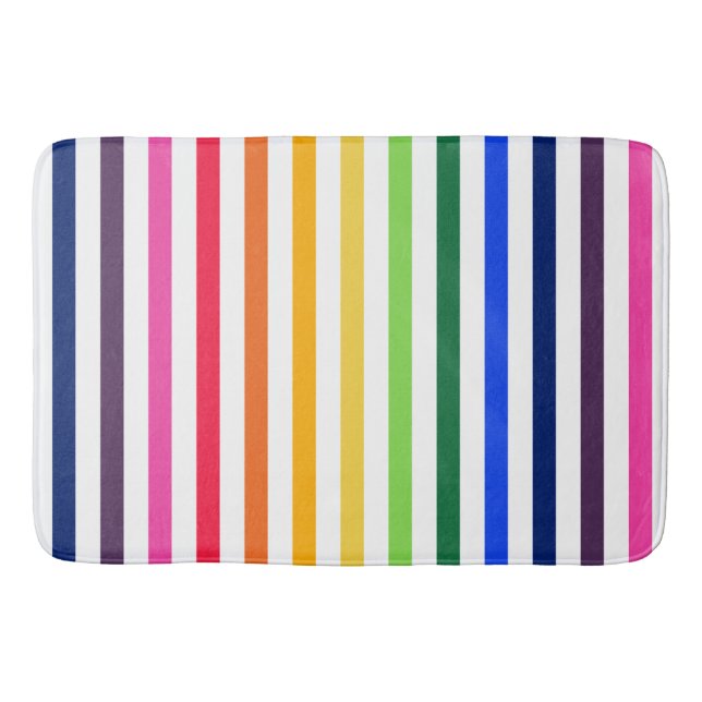 Tapis De Bain Arc-en-ciel et rayures blanches (Devant)