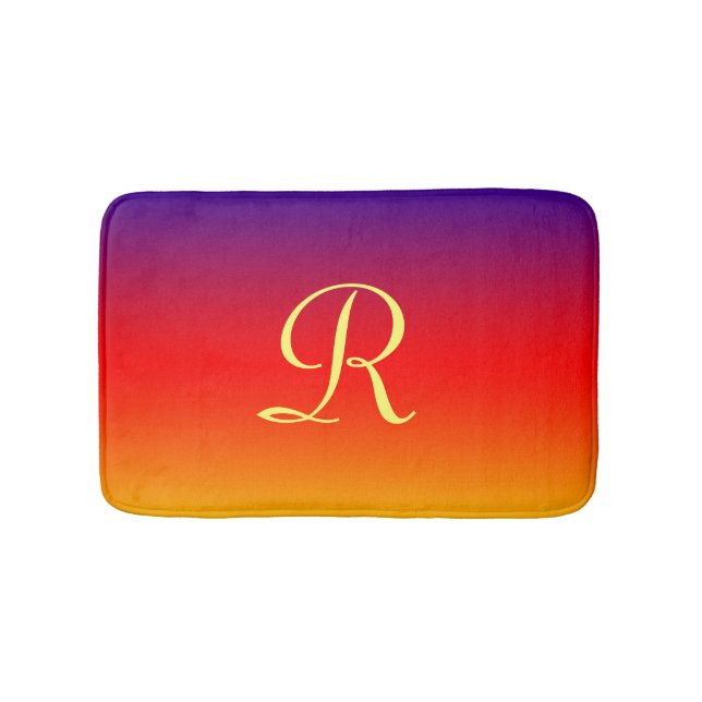Tapis De Bain Arc-en-ciel violet orange rouge jaune monogramme P (Devant)