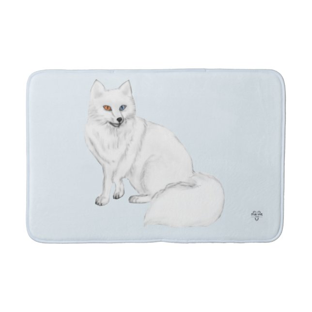 Tapis De Bain Arctic Fox Hand-Drawn Digital Art on Icy Blue (Devant)