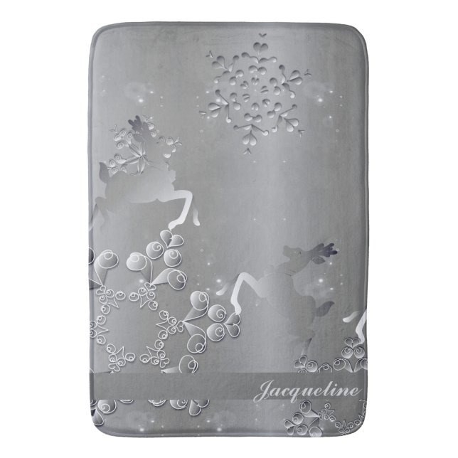 Tapis De Bain Argent Reindeer & Snowflakes (devant Vertical)