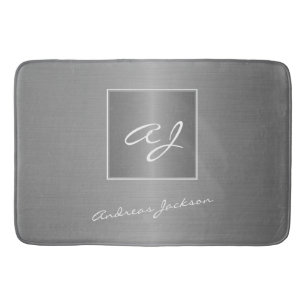 Tapis De Bain argenté métal moderne script nom monogramme