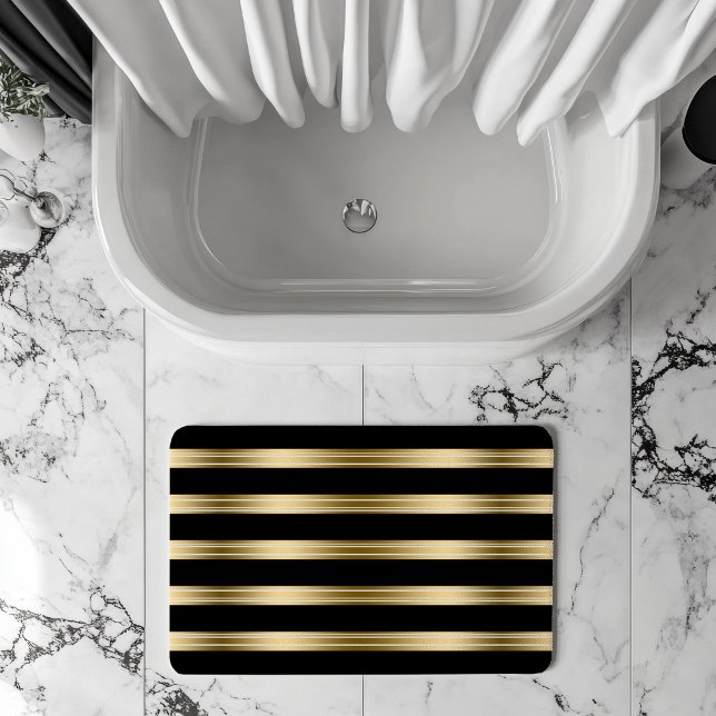 Tapis De Bain Arrière - plan blanc Vertical Grilles Noir Et Or (Créateur téléchargé)