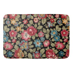 Tapis De Bain Arrière - plan floral noir de Boho coloré branch