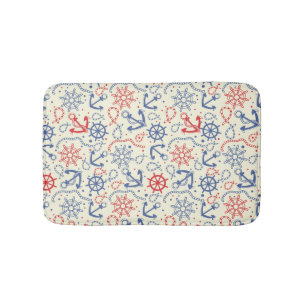 Tapis De Bain arrière - plan rouge et marine avec ancre