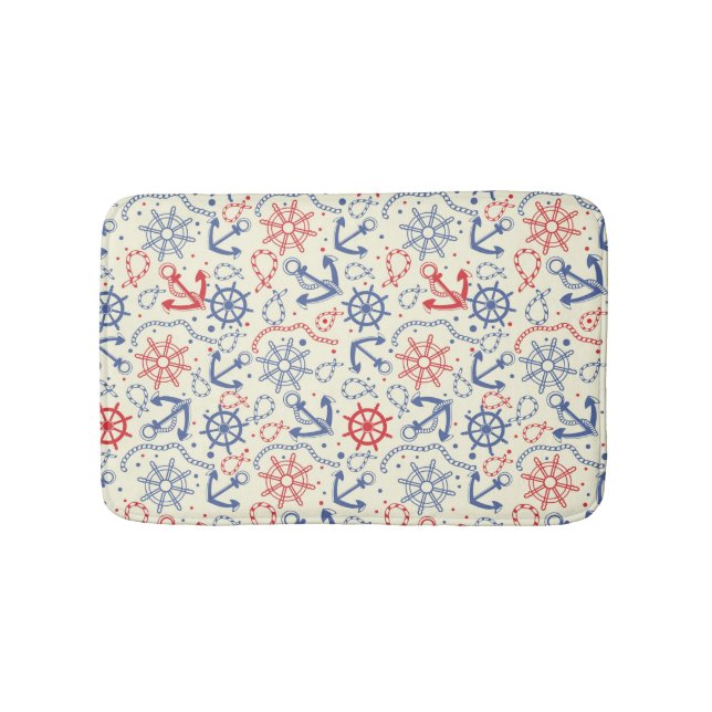 Tapis De Bain arrière - plan rouge et marine avec ancre (Devant)