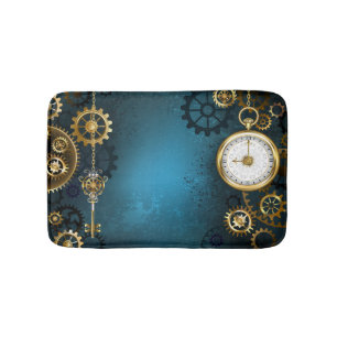 Tapis De Bain Arrière - plan turquoise à vapeur avec engrenages