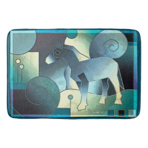 Tapis De Bain ART Abstrait - A HORSE - sable bleu