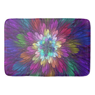 Tapis De Bain Art abstrait fractal de fleurs psychédéliques colo
